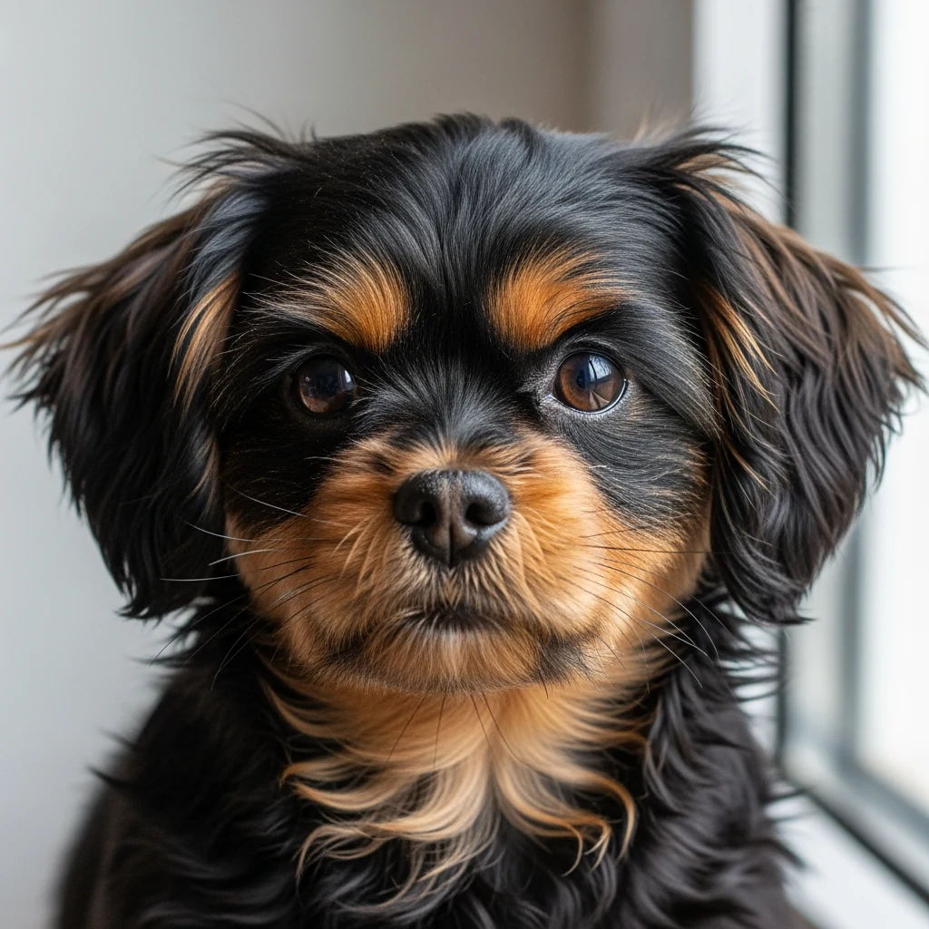 Gros plan sur le visage expressif d'un Bolonka Zwetna adulte