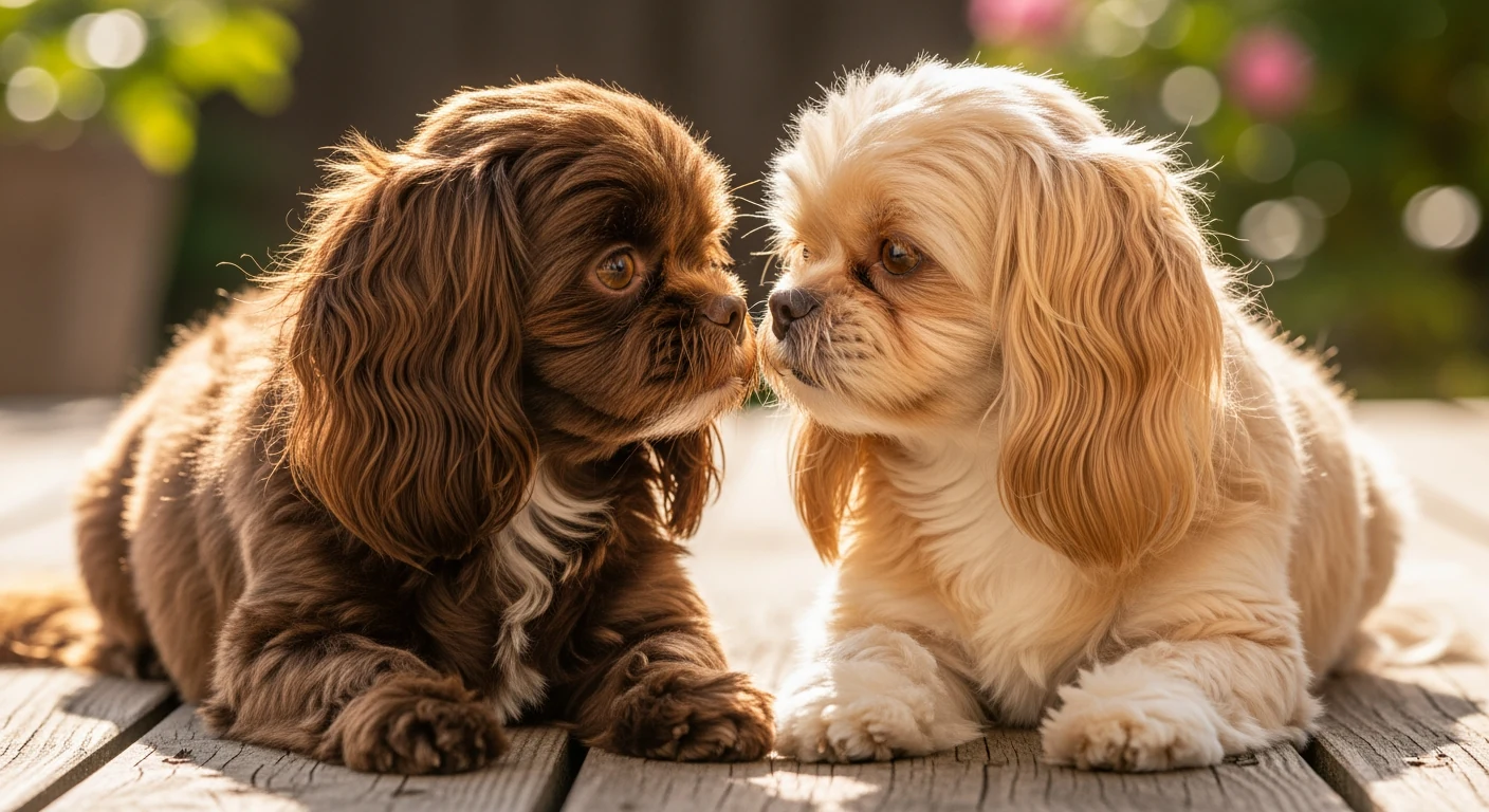 Deux Bolonka Zwetna jouant ensemble, illustration de la vie avec plusieurs Bolonkas