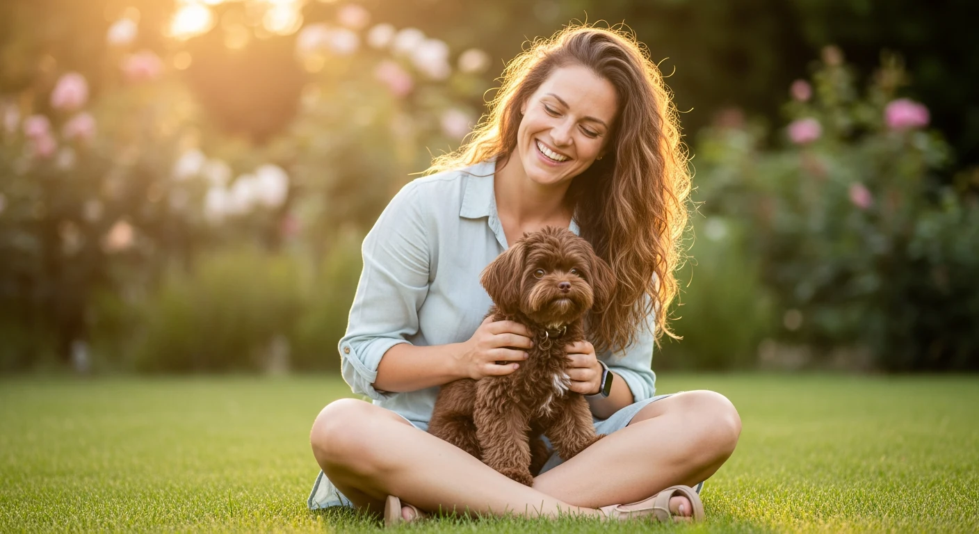 Bolonka Zwetna avec sa famille dans un jardin, moment de bonheur partage