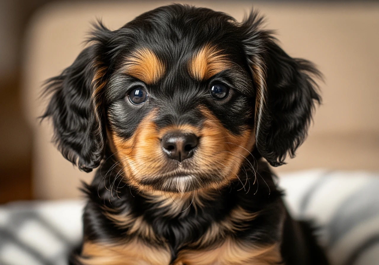 Chiot Bolonka Zwetna pret pour l'adoption, gros plan sur son visage expressif